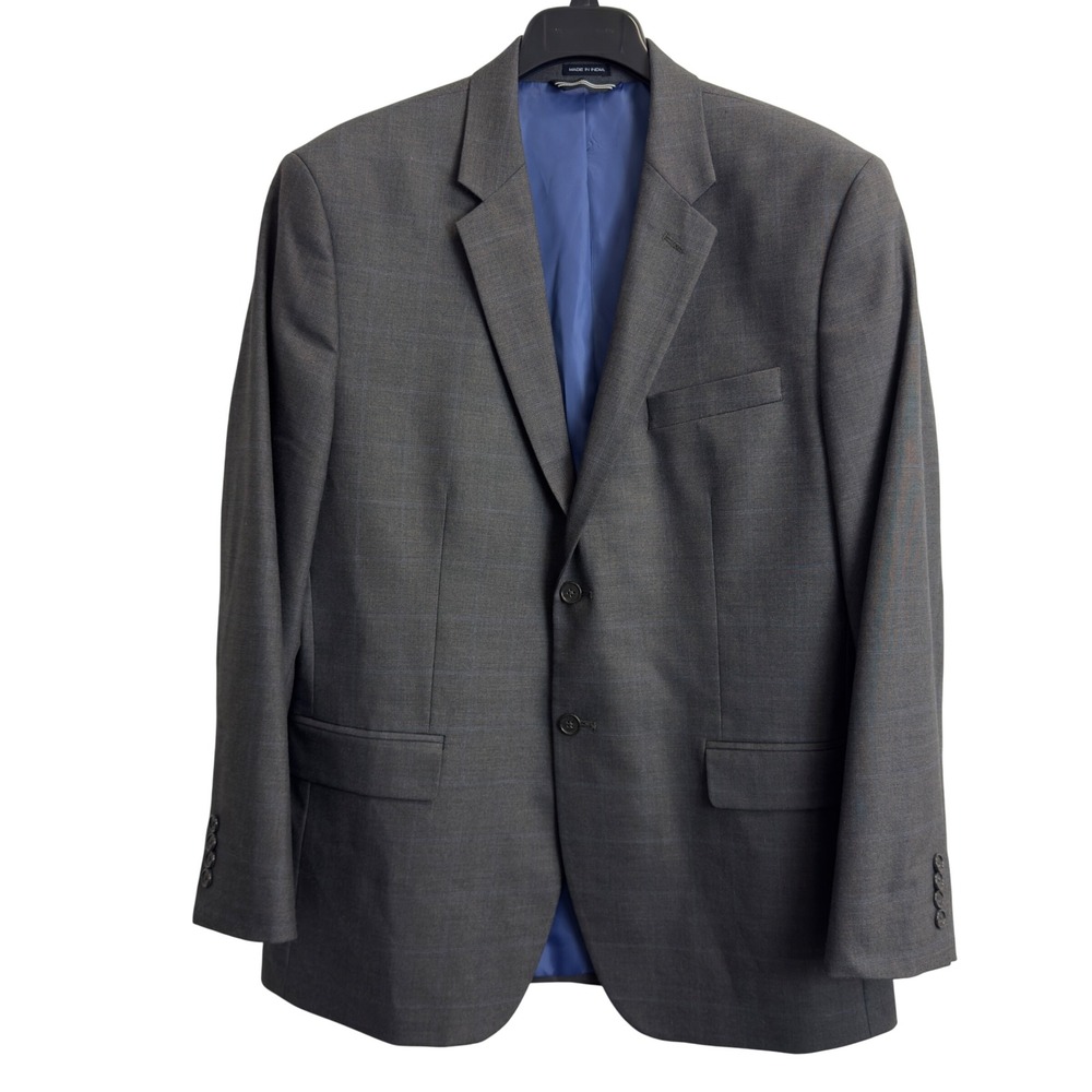 Nautica Mens 44R Blazer Jacket Charcoal Grey Blue Windowpane Plaid Sport‎ Coat
